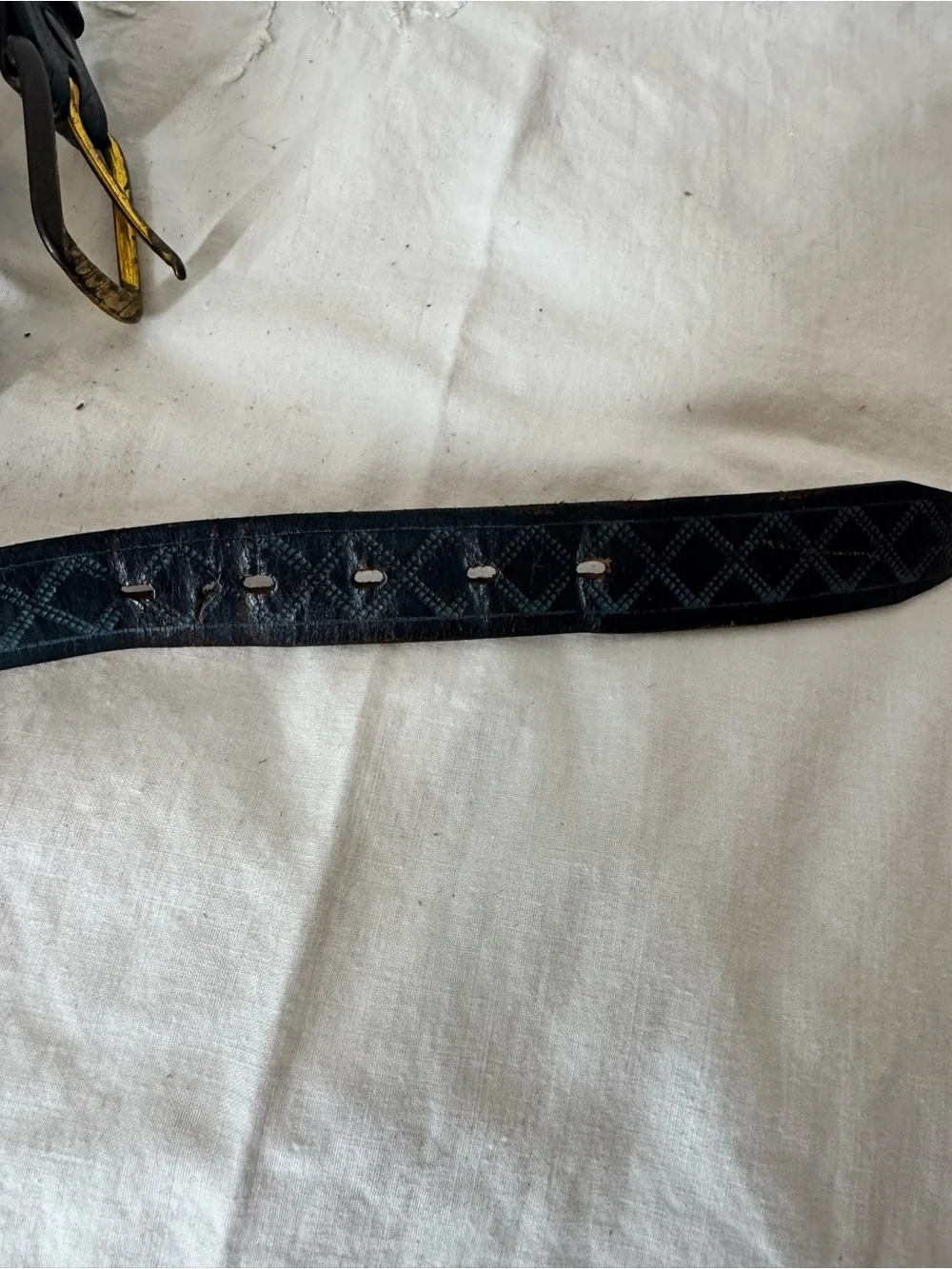 Vintage Blue Textured Leather Belt with Antique Buckle